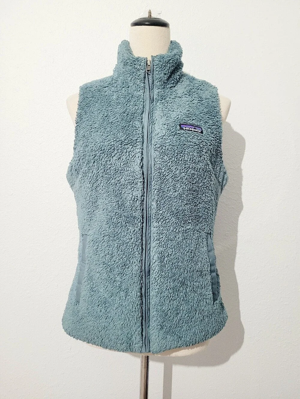Patagonia Women Los Gatos Fleece Outdoor Vest Dusty Blue Medium Full Zip Sherpa